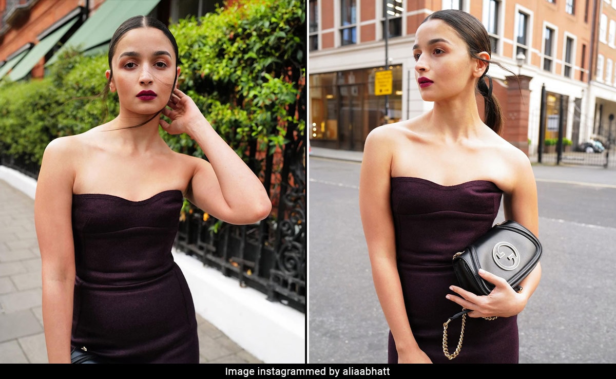 Gucci Crucero 2025: Alia Bhatt se salta su brillo rocío de labios profundos y las mejillas bronceadas en Londres