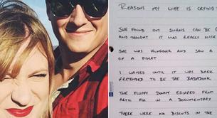 Publica una lista de las cosas que hacen llorar a su mujer e internet muere de ternura