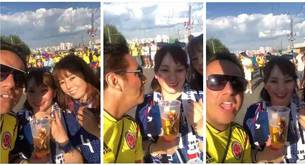 Hincha colombiano ridiculiza a mujeres de la hinchada japonesa.
